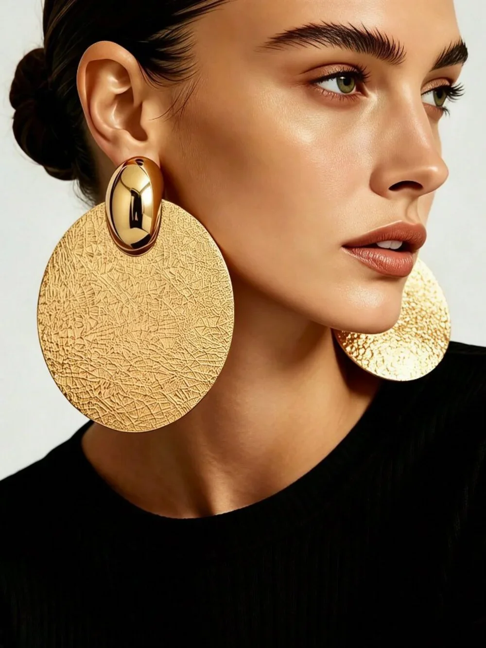 Yellow Gold Women's Gold Metal Extra Large Round Pendant Earrings